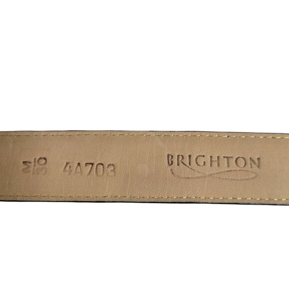 Brighton Women Size ML 32 Brown Croc Leather Silver Gold Buckle Loop Silverplate - Picture 6 of 9